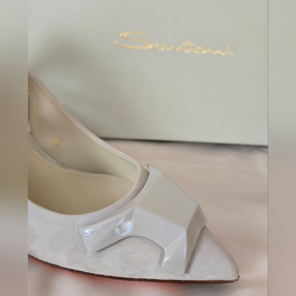SANTONI SIZE 37 Made In Italy🌍 3"/8cm Heels Women's Silver Slingback Shoes - Picture 5 of 13
